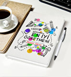 BK Gift Kişiye Özel İsimli Öğretmenler Günü Tasarımlı Beyaz Defter, Tükenmez Kalem, Kupa ve Bardak A