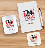 BK Gift Kişiye Özel İsimli Öğretmenler Günü Tasarımlı Beyaz Defter, Tükenmez Kalem, Kupa ve Bardak A