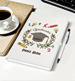 BK Gift Kişiye Özel İsimli Öğretmenler Günü Tasarımlı Beyaz Defter, Tükenmez Kalem, Kupa ve Bardak A