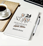 BK Gift Kişiye Özel İsimli Öğretmenler Günü Tasarımlı Beyaz Defter, Tükenmez Kalem, Kupa ve Bardak A