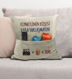 BK Gift Eğlenceli Tasarımlı Organizer Kumanda ve Atıştırmalık Cepli Krem Kırlent Yastık- 9, Ev Dekor