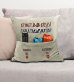 BK Gift Eğlenceli Tasarımlı Organizer Kumanda ve Atıştırmalık Cepli Krem Kırlent Yastık- 10, Ev Deko