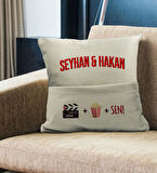 BK Gift Kişiye Özel Tasarımlı Organizer Kumanda ve Atıştırmalık Cepli Krem Kırlent Yastık- 1, Ev Dek