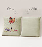 BK Gift Kişiye Özel Yılbaşı Karikatür Tasarımlı Organizer Kumanda ve Atıştırmalık Cepli Krem Kırlent