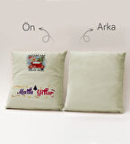 BK Gift Kişiye Özel Yılbaşı Tasarımlı Organizer Kumanda ve Atıştırmalık Cepli Krem Kırlent Yastık, Y