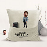 BK Gift Kişiye Özel Polis Karikatür Tasarımlı Organizer Kumanda ve Atıştırmalık Cepli Sarı Kırlent Y