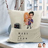 BK Gift Kişiye Özel Sevgililer Karikatür Tasarımlı Organizer Kumanda ve Atıştırmalık Cepli Sarı Kırl