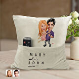 BK Gift Kişiye Özel Sevgililer Karikatür Tasarımlı Organizer Kumanda ve Atıştırmalık Cepli Sarı Kırl