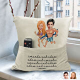 BK Gift Kişiye Özel Sevgililer Karikatür Tasarımlı Organizer Kumanda ve Atıştırmalık Cepli Sarı Kırl