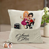 BK Gift Kişiye Özel Sevgililer Karikatür Tasarımlı Organizer Kumanda ve Atıştırmalık Cepli Sarı Kırl