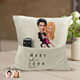 BK Gift Kişiye Özel Sevgililer Karikatür Tasarımlı Organizer Kumanda ve Atıştırmalık Cepli Sarı Kırl