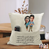 BK Gift Kişiye Özel Sevgililer Karikatür Tasarımlı Organizer Kumanda ve Atıştırmalık Cepli Sarı Kırl