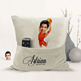 BK Gift Kişiye Özel Basketbol Karikatür Tasarımlı Organizer Kumanda ve Atıştırmalık Cepli Sarı Kırle