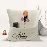 BK Gift Kişiye Özel Ponpon Kız Karikatür Tasarımlı Organizer Kumanda ve Atıştırmalık Cepli Sarı Kırl