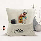 BK Gift Kişiye Özel Chef Karikatür Tasarımlı Organizer Kumanda ve Atıştırmalık Cepli Sarı Kırlent Ya