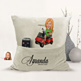 BK Gift Kişiye Özel Golf Oyuncusu Karikatür Tasarımlı Organizer Kumanda ve Atıştırmalık Cepli Sarı K