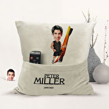 BK Gift Kişiye Özel Kano Karikatür Tasarımlı Organizer Kumanda ve Atıştırmalık Cepli Sarı Kırlent Ya