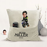 BK Gift Kişiye Özel Motorcu Karikatür Tasarımlı Organizer Kumanda ve Atıştırmalık Cepli Sarı Kırlent