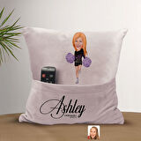 BK Gift Kişiye Özel Ponpon Kız Karikatür Tasarımlı Organizer Kumanda ve Atıştırmalık Cepli Pembe Kır