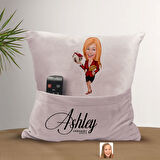 BK Gift Kişiye Özel Emlakçı Karikatür Tasarımlı Organizer Kumanda ve Atıştırmalık Cepli Pembe Kırlen