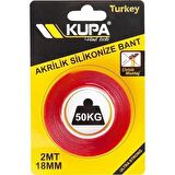 Kupa Çift Taraflı Akrilik Silikonize Bant - 18 mm. X 2 mt.