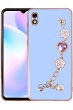 Xiaomi Redmi 9A Kılıf Kalpli Çiçekli Bileklik Zincirli Kamera Korumalı Kenarları Gold Renk Silikon