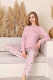 Kadın Pembe Pijama Takımı, Kelebek Desenli Kısa Kol Likralı Viskon 02876444/03427