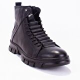 Hammer Jack Yuvarlak Burun Kısa Topuk Bağcıksız Nefes Alan Günlük Siyah Klasik Bot Deri