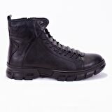 Hammer Jack Yuvarlak Burun Kısa Topuk Bağcıksız Nefes Alan Günlük Siyah Klasik Bot Deri