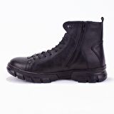 Hammer Jack Yuvarlak Burun Kısa Topuk Bağcıksız Nefes Alan Günlük Siyah Klasik Bot Deri