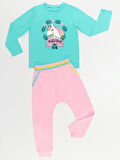Real Unicorn Kız Çocuk Mavi T-shirt Pembe Pantolon Takım