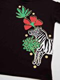Çiçekli Zebra Kız T-Shirt Tayt Takım