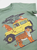 Safari Erkek Çocuk Yeşil T-shirt Gabardin Bej Kapri Şort Yazlık Takım