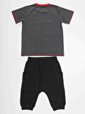 Skull Erkek Çocuk Gri T-shirt Siyah Kapri Şort Yazlık Takım