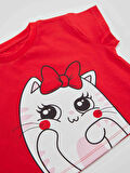 Ponçik Kız Çocuk Crop Top Kırmızı T-shirt Dokuma Kapri Yazlık Takım