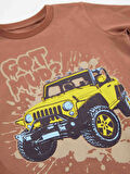 Jeep Erkek Çocuk Kahverengi T-shirt Gabardin Bej Şort Yazlık Takım
