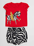 Balerin Zebra Kız Bebek T-Shirt Poplin Şort Takım
