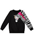 Fırfırlı Zebra Kız Çocuk Siyah Sweatshirt