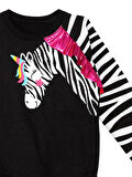 Fırfırlı Zebra Kız Çocuk Siyah Sweatshirt
