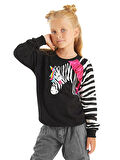 Fırfırlı Zebra Kız Çocuk Siyah Sweatshirt