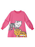 Leopar Zebra Kız Çocuk Pembe Elbise