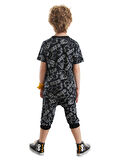 Araba Erkek Çocuk Siyah T-Shirt Kapri Şort Takım