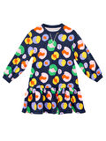 Renkli Çiçekli Kız Çocuk Lacivert Elbise