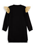 Simli Kedi Kız Çocuk Siyah Elbise
