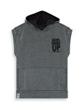 Erkek Çocuk Kapüşonlu Kolsuz Gri Sweatshirt