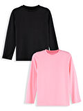 Siyah ve Pembe Kız Çocuk 2'li Paket T-shirt