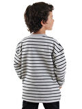 Cool Oversize Çizgili Gri Erkek Çocuk Sweatshirt