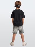 Erkek Çocuk Takım Croco Siyah T-Shirt Ve Çizgili Keten Görünümlü Yazlık Şort