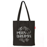 Baghashtag Siyah Bez Çanta Merry Christmas Baskılı