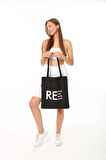 Baghashtag Siyah Bez Çanta Reduce Reuse Recycle Repat Baskılı 